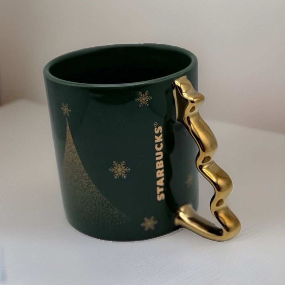 STARBUCKS Christmas Mug Tree Handle 2025 Holiday 14oz Collectible Green/gold NEW